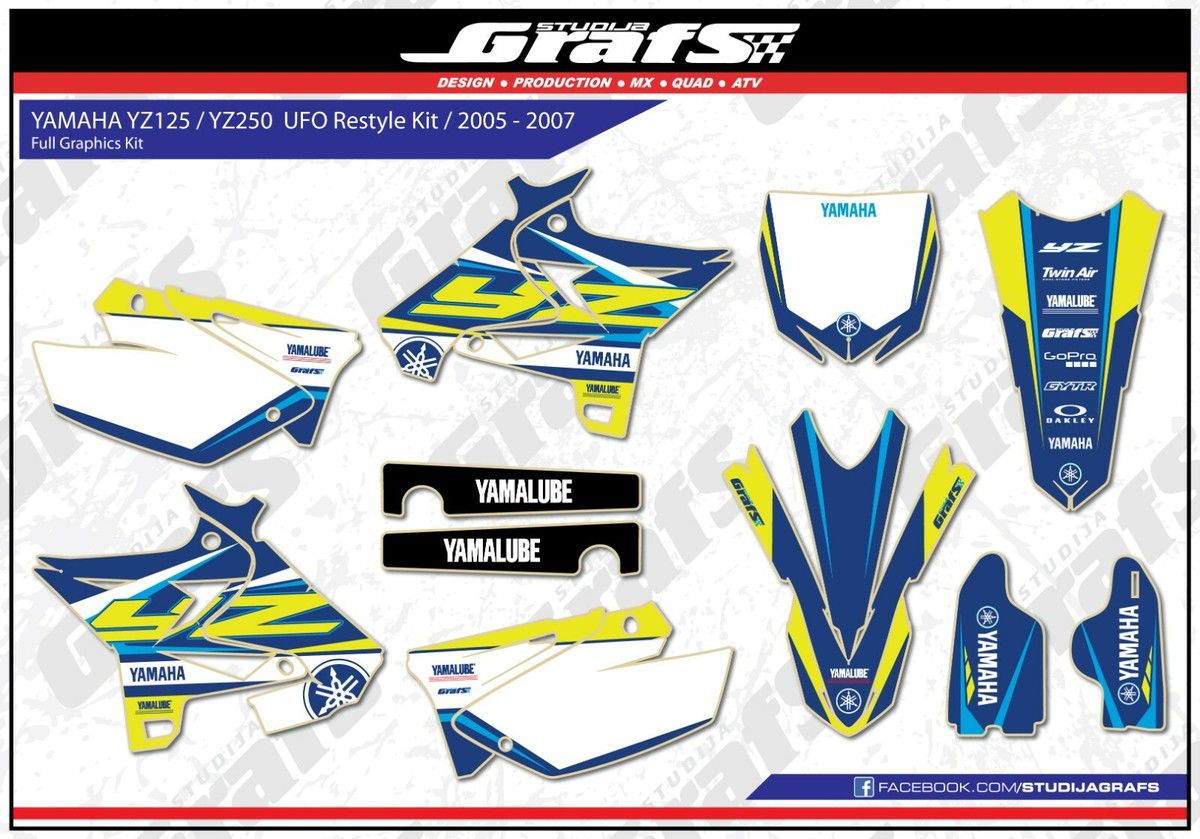 ◇YZ125/250 UFO 4stルック外装用 グラフィックデカール ホワイト 展示品 検索/タンク/サイドカバー/フェンダーステッカー (UF-S312-046) YZ 0 UFO &amp; 1 ザリ