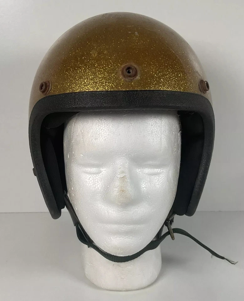 Casco Scooter Kawasaki Pasadena Copo Dorado Cara Abierta Años 70 De Colección Foto 4 de 4