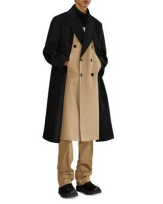 Neil Barrett チェスターコート NEIL BARRETT Coat Mens Size 50 Black Wool Trench Overcoat Double
