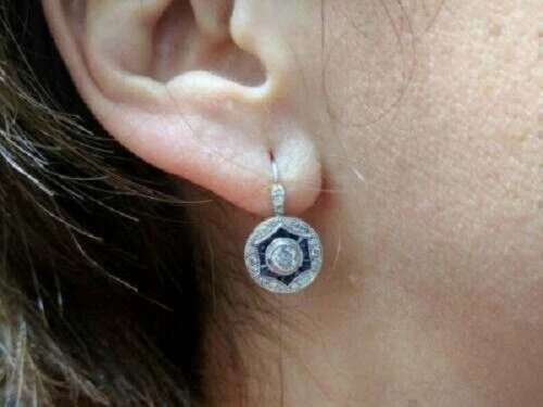 3 克拉实验室钻石和蓝宝石吊坠/吊坠耳环 14K 白金饰面 — 第 3/4 张图片