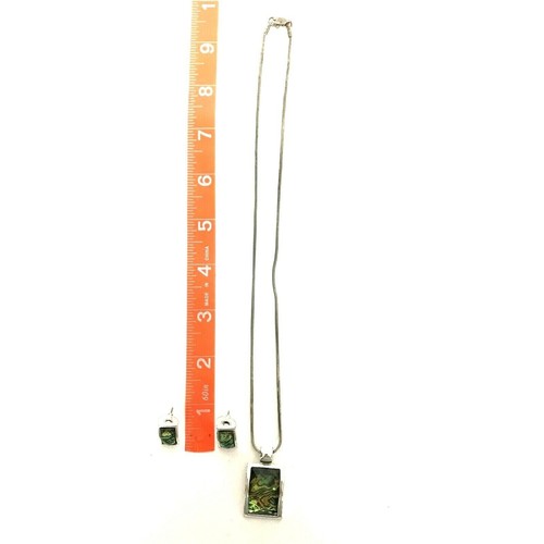 Silberfarbene Halskette, Ohrringe Mystic Green Anhänger 39 cm - Bild 3 von 9