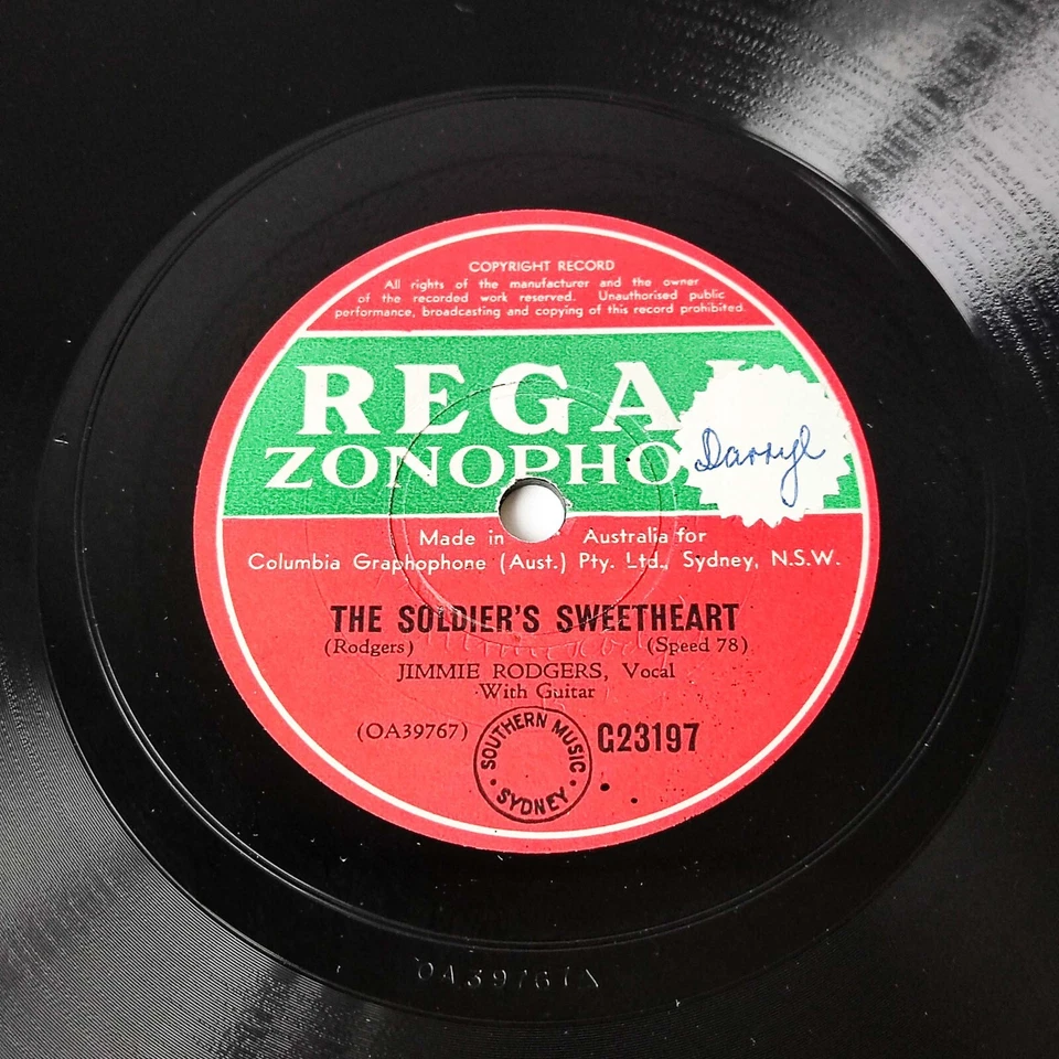 JIMMIE RODGERS - SLEEP BABY SLEEP / THE SOLDIER'S SWEETHEART 10" 78RPM COUNTRY - Image 3 of 4