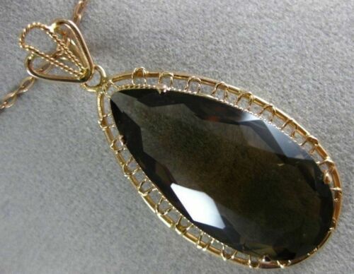 ANTIQUE LARGE VICTORIAN AAA SMOKY TOPAZ 14KT ROSE GOLD TEARDROP PENDANT #20947 - Picture 1 of 12