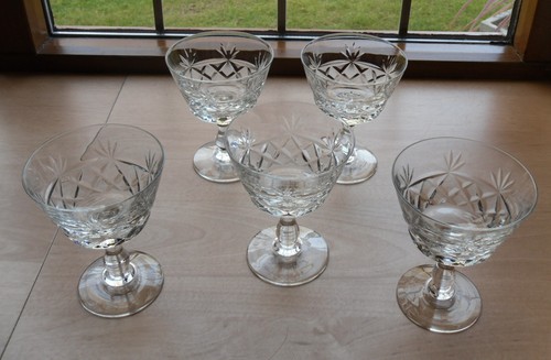 5 x Royal Brierley Crystal Bruce 4" Cut Champagne Saucer Coupe Sherbet - signed - Picture 5 of 9