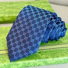 Blue Gucci GG Pattern 100 Silk Tie