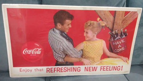 1960s Coca Cola Cardboard sign 36" x 20" Enjoy that Refreshing New Feeling!