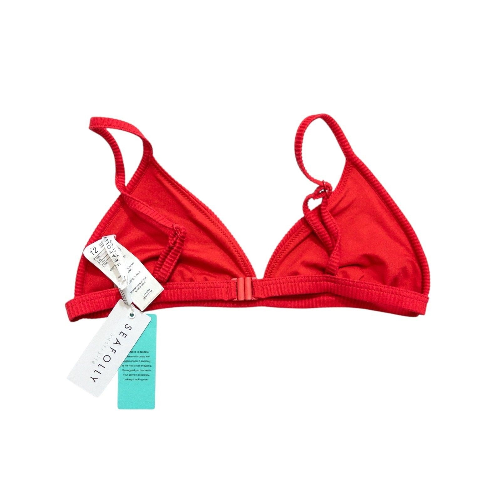 Seafolly Essentials Triangle Bikini Top Chilli Red Ribbed - Size 12 NEW thumbnail 6