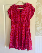 Zara Pink Red Floral V-Neck Short Sleeve Button Front Mini Dress Size M