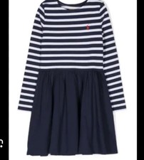 Polo Ralph Lauren Girls Navy/White Striped Fit Flare Boat Neck Dress 5