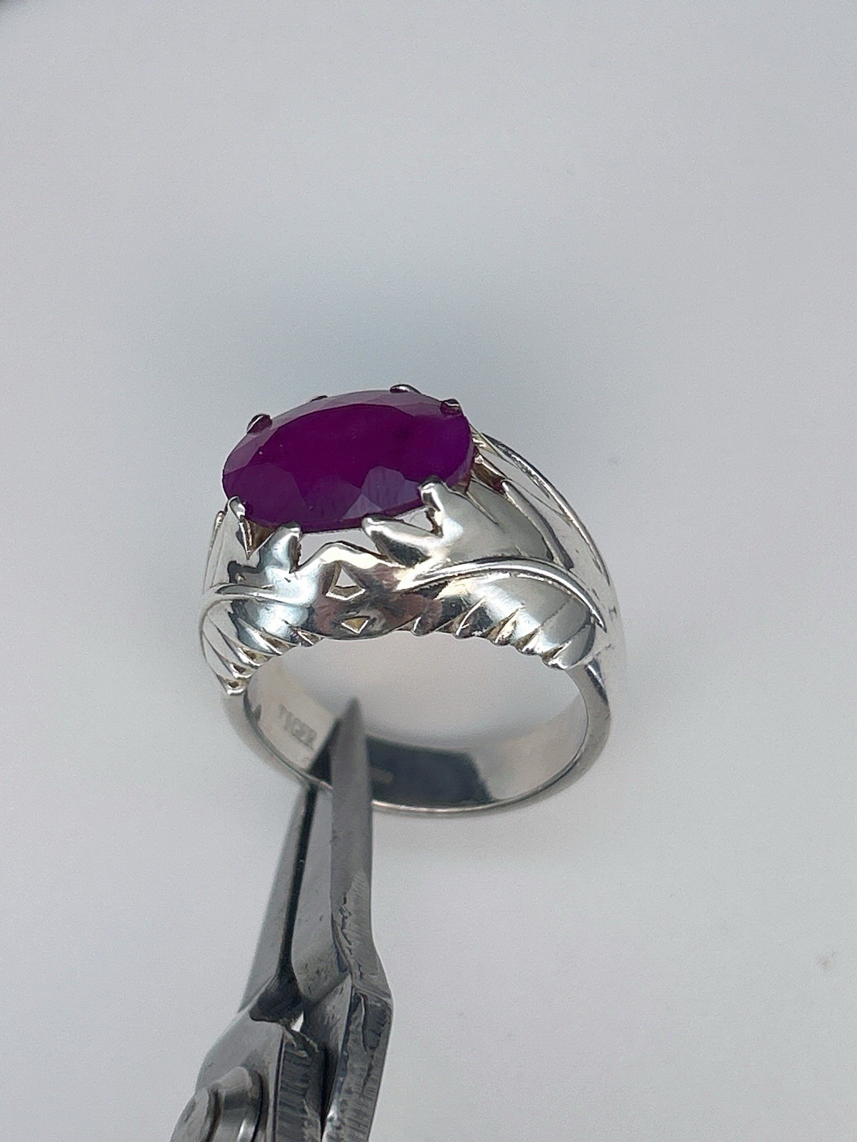 950 Silver Ruby Ring - Oval Cut Natural Red Gemst… - image 2