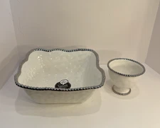 New Pampa Bay Salerno Porcelain Square Large Salad Bowl and Small Footed Bowl