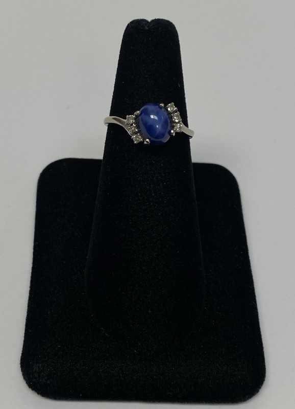 Vintage 10K White Gold TruBrite Diamond Blue Star Sapphire 2.6 Grams Size 7.75