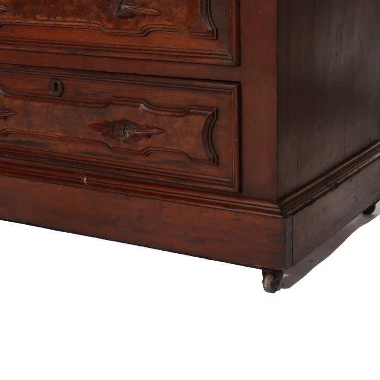 古董文艺复兴核桃和胡桃木四抽屉前置秘书 c1880 — 第 4/4 张图片