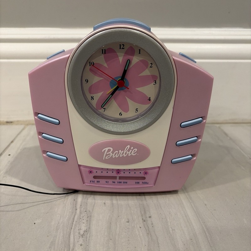 Vintage 2001 Pink Barbie FM Alarm Clock Radio Tested Works Battery Operated