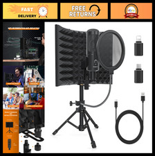 Studio Recording Microphone Isolation Shield with Pop Filter and Metal Tripod