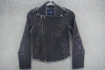 American Eagle Denim Moto Jacket Womens XS Black Vintage Y2K Grunge Rock