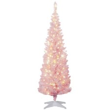 5' Prelit Artificial Pencil Christmas Tree w/ LED Lights Pink