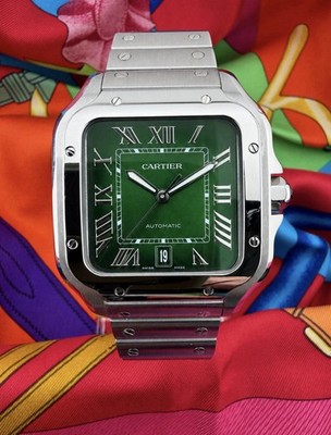 Cartier Santos de Cartier WSSA0062 Large Watch Complete Set Green Dial