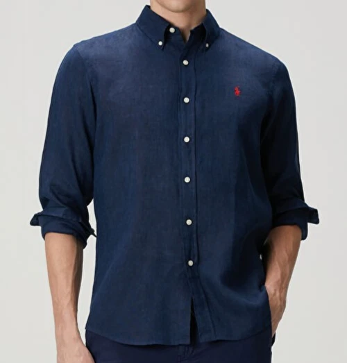 NWT Ralph Lauren SOLID NAVY BLUE 100% LINEN Shirt Men's 4XLT RED Polo Pony SHARP