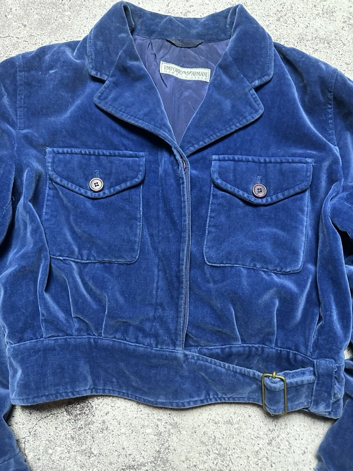 Винтажная женская велюровая куртка Emporio Armani синие короткие - Изображение 4 из 4