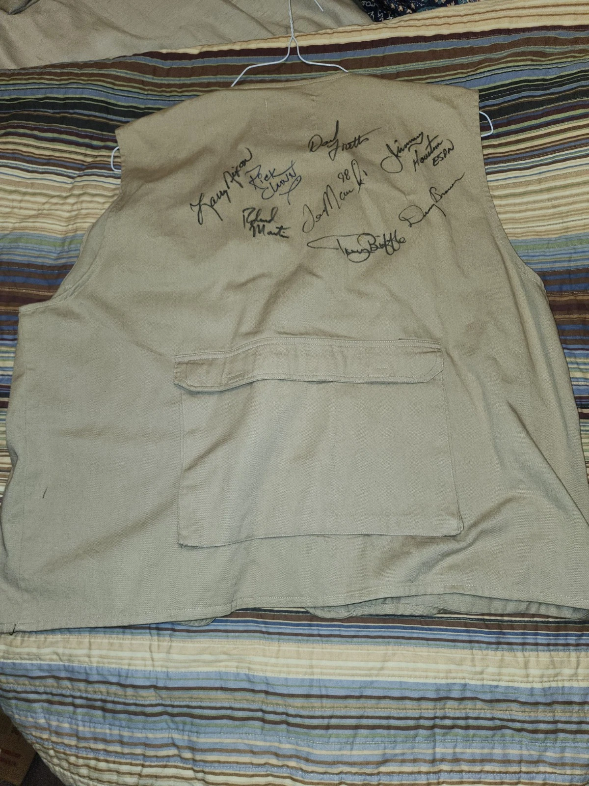 Jimmy Houston Fisherman Protest Blues Vintage fishing Vest Jacket 8 autographs