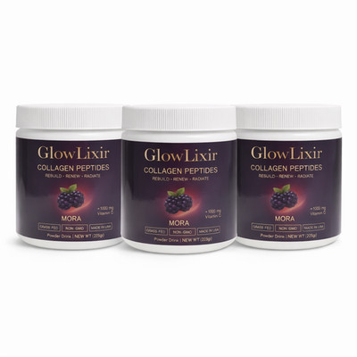 GlowLixir Collagen Peptides Mora Berry + 1000 mg Vitamin C 225g Powder 3 Packs