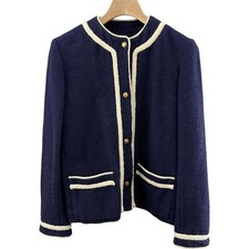 CHANEL Tweed Jacket Skirt Suit 025 11 536 Navy Size 4 Women's Tweed