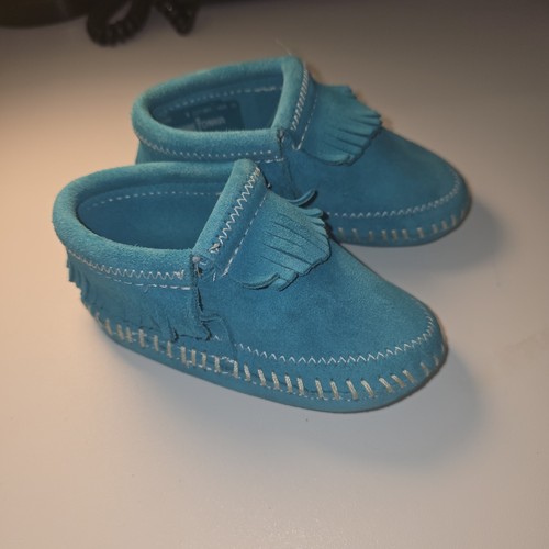 Minnetonka Moccasins Blue Size 5 Toddler Slippers Fringe Bootie Soft Sole - 第 3/10 張圖片