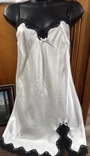 VICTORIA'S SECRET Sz S Satin Slip Dress Chemise Nightgown Lingerie Black Lace