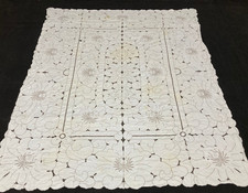 Vintage French Cotton Flower Lace Decorative Tablecloth 192x153cm