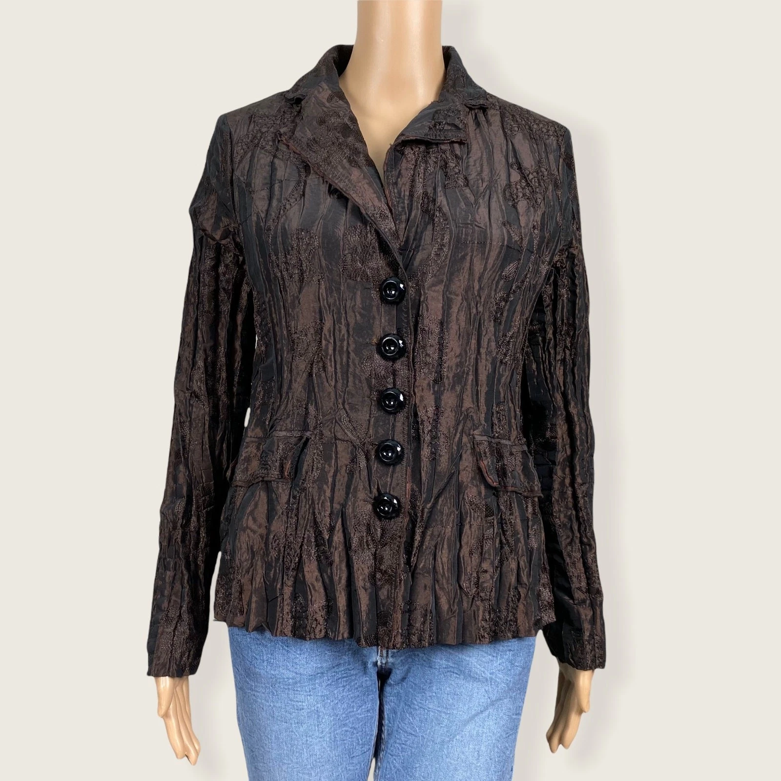 VETEMENTS Giacca blazer Alberto Makali GRANDE marrone art to wear artistico arricciato ricamato