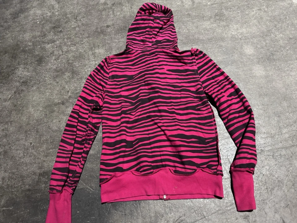 Abbey Dawn Style Pink And Black Zebra Striped Zip Up Hoodie Medium - Image 3 of 4