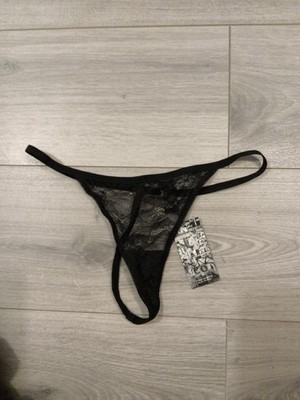 BNWT Vintage HXTN By TK Maxx Sheer Black Lace G String Thong Size Medium 8-10