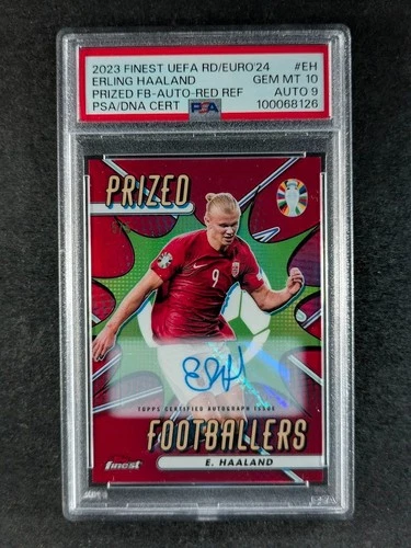 23' Topps Finest UEFA Euro ERLING HAALAND 5/5 Auto Red Prized Footballers PSA 10