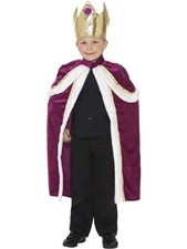 Kiddy King Costume Kids Purple White Robe and Gold Crown