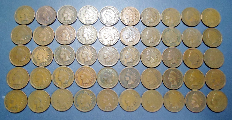 50 coins) LOT#15 NICE mixed 1900's Indian head penny 1C cents NO RESERVE AUCTION