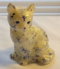 2003 Fenton Off White Satin Blue Sponge Sitting Cat For Carolyn's Collectables