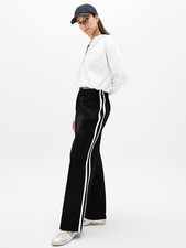 Athleta MP M PETITE Tempo Mid Rise Track Wide Pant, Black/White Stripe Pants NWT