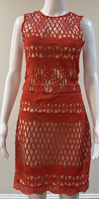 Endless Rose Women s Guipure Lace Bodycon Dress in Orangish-Red/ Chili Size M