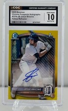 2025 Bowman Chrome Josue Briceno Yellow Refractor Auto #71/75 CGC 10/10 #1 Pop