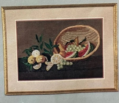 VTG. NEW Columbia Minerva Harvest Fruit Basket Still Life Needlepoint Kit 15x21 