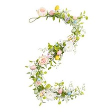 6Ft Easter Peonies Garland, Artificial Easter Egg Garland with White Flowers