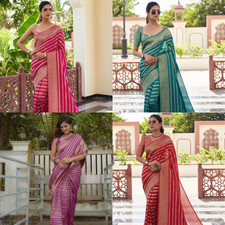 SOFT LITCHI SILK SAREE WITH READYMADE BLOUSE JACQUARD WOVEN INDIAN WEDDING