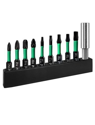  Drill Screwdriver Bit Set S2 Steel Drill Bit Set, Magnetic Tips 10 PCS Green