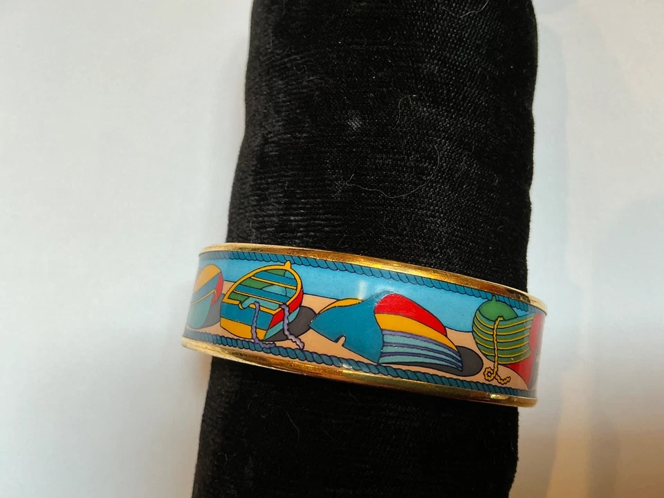Brazalete ancho HERMES esmalte PM 65 borde dorado, THALASSA, azul, rojo, verde Foto 2 de 4