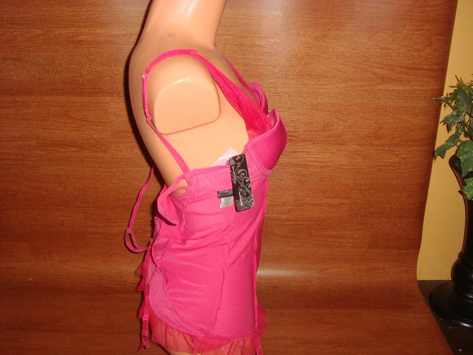 Lencería íntima para mujer Rampage rosa de dos piezas de peluche con tanga talla pequeña S  Foto 2 de 4