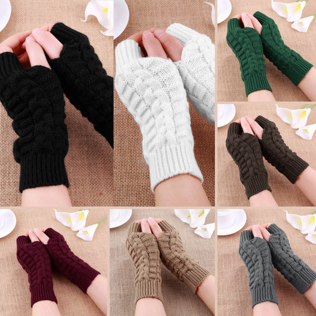 Half Finger Gloves For Women Winter Soft Warm Wool Knitting Arm Short Warm Fingerless Mittens Handschoenen Unisex Guantes A - Deep Coffee