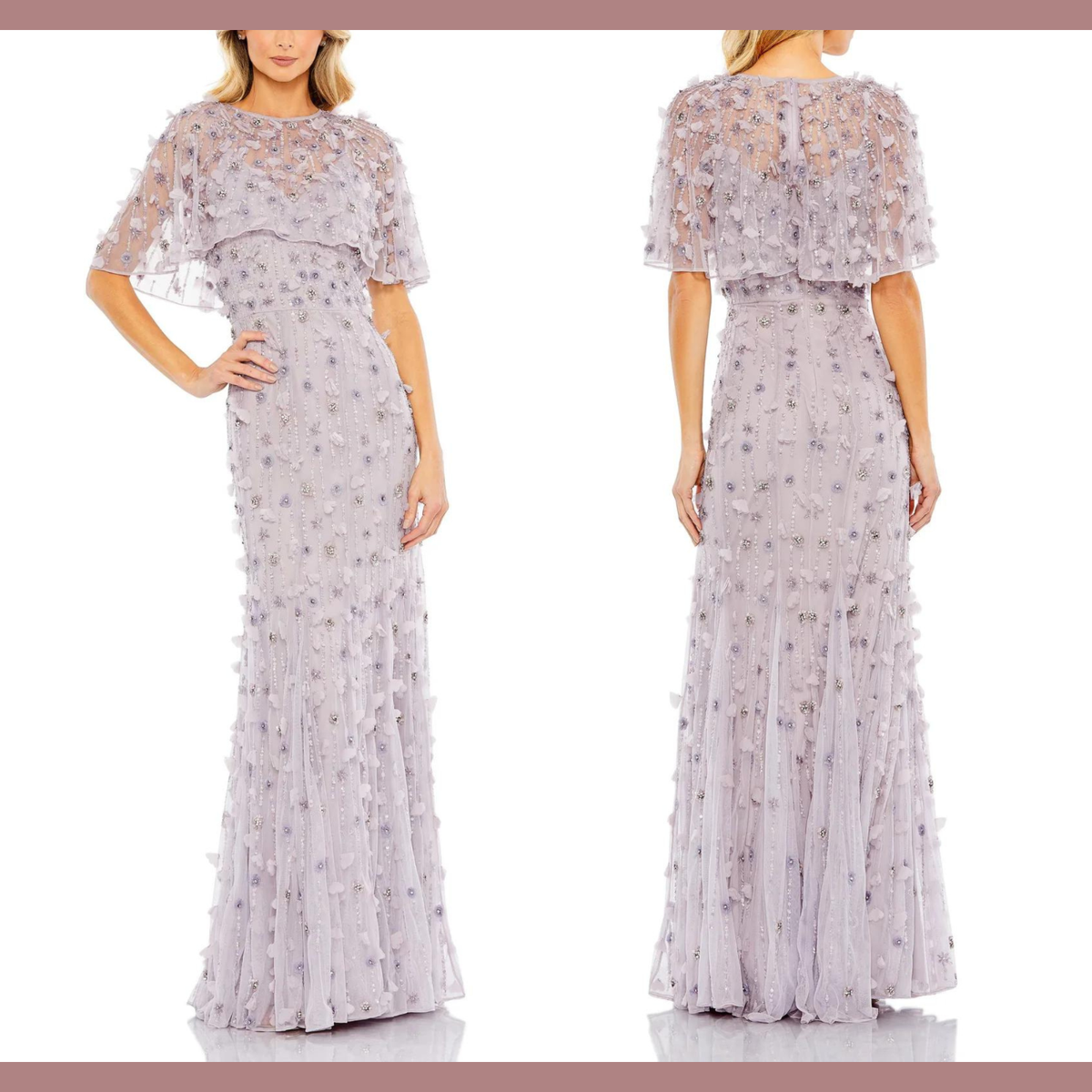NWT$698 Mac Duggal [ 18 ] 93653 Embellished Cape Sleeve