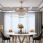 42" Invisible LED Ceiling Fan Light Crystal Retractable Chandelier Lamp W/Remote