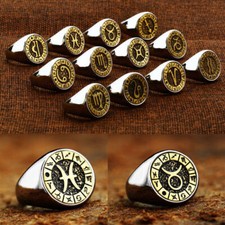 Retro Signs Of The Zodiac Constellation Ring Stainless Steel Men Women Gift Ring